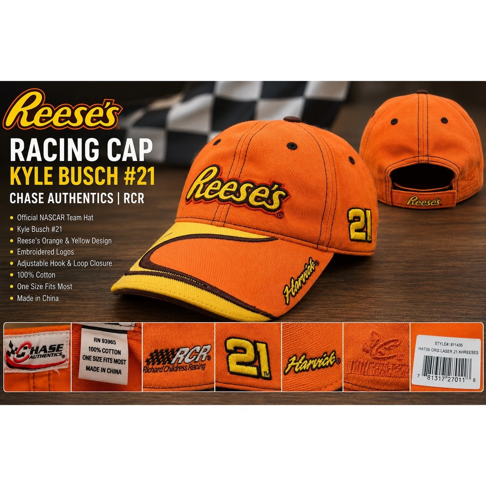 Chase Authentics NASCAR Kevin Harvick 21 Reeses Racing Hat‎ Orange Yellow 911435